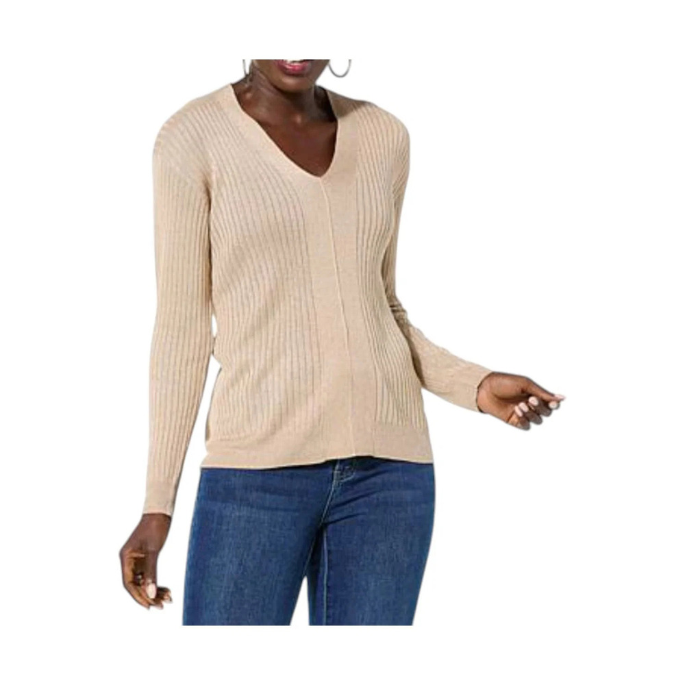 LB70 by Lloyd Boston Metallic Ribbed Knit Sweater Gilded Beige - Regular